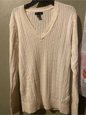 Tommy Hilfiger Ivory Cable V-Neck Sweater